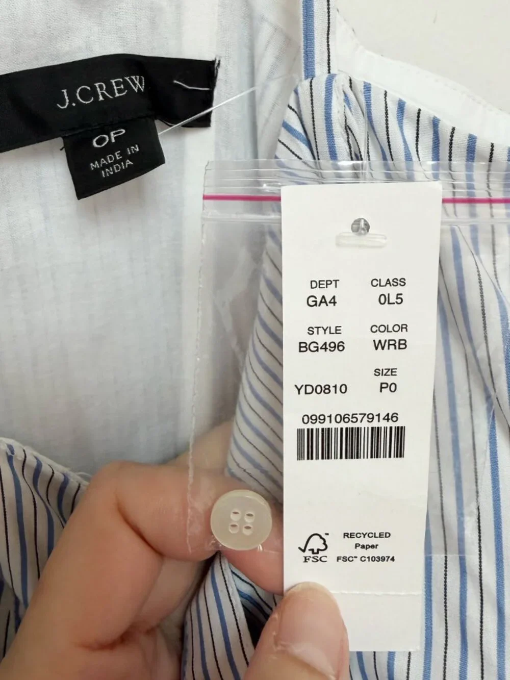 NWT Button-down cotton poplin dress in stripe Size 0P - Picture 4 of 5